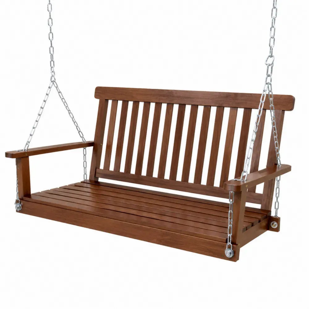 Gartenschaukel Hängeschaukel 3-Sitzer 150 x 63 x 58 cm massives Akazienholz rechteckig Braun mit Armlehnen und verzinkten Stahlketten