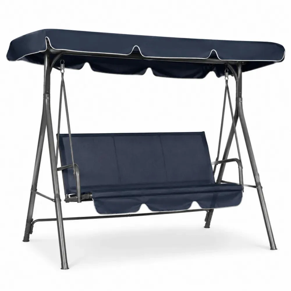 3-Sitzer Hollywoodschaukel mit Dach 170 x 110 x 153 cm Polyestergewebe pulverbeschichtetes Stahlrohr rechteckig Dunkelblau Dunkelgrau