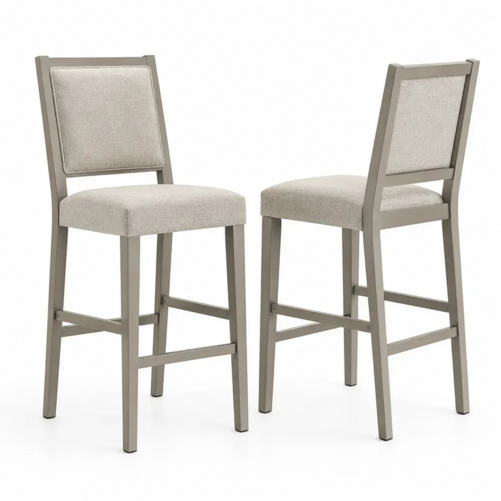 2er Set Barhocker mit Rückenlehne und Fußstütze Polyesterbezug Kautschukholz-Massivholz beige taupe 46 x 53 x 108 cm