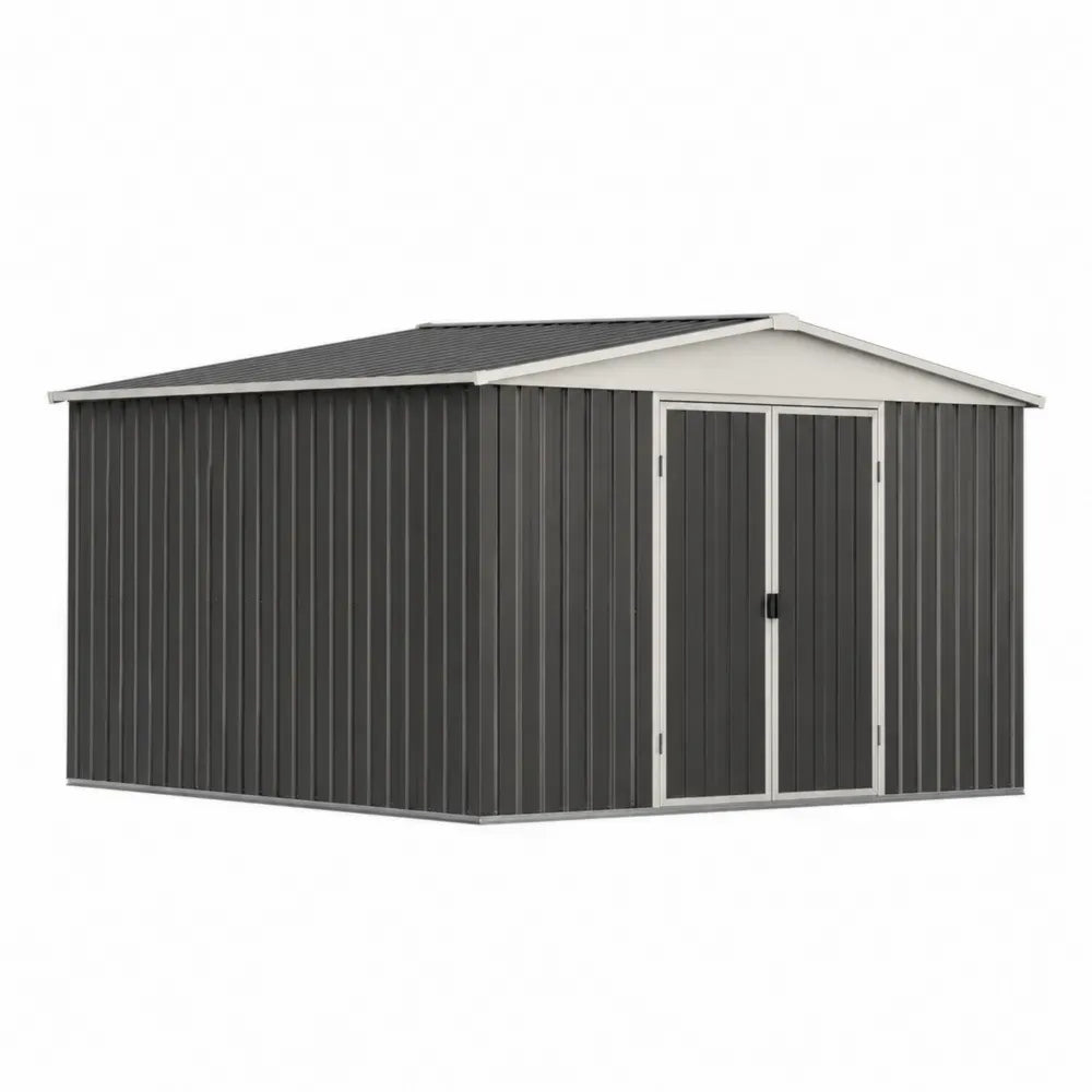 Gartenschuppen Metallgerätehaus aus verzinktem Stahl rechteckig Anthrazit Weiß 340 x 260 x 210 cm mit Satteldach und Doppeltür