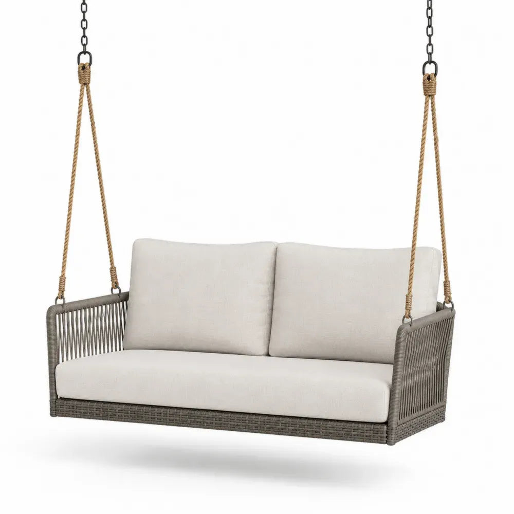 Hängeschaukel Gartenbank 2-Sitzer aus Polyethylen-Rattan und Stahl Grau Cremeweiß Naturbeige Schwarz 150 x 70 x 65 cm ohne Gestell