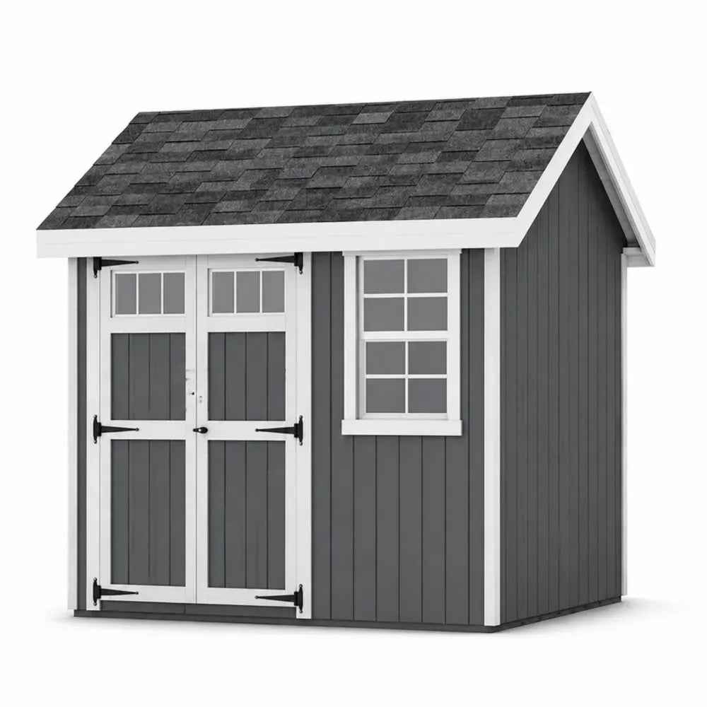 Gartenschuppen Gerätehaus aus Fichtenholz rechteckig Grau Weiß Schwarz 240 x 180 x 220 cm mit Doppeltür und Fenster
