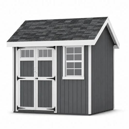 Gartenschuppen Gerätehaus aus Fichtenholz rechteckig Grau Weiß Schwarz 240 x 180 x 220 cm mit Doppeltür und Fenster