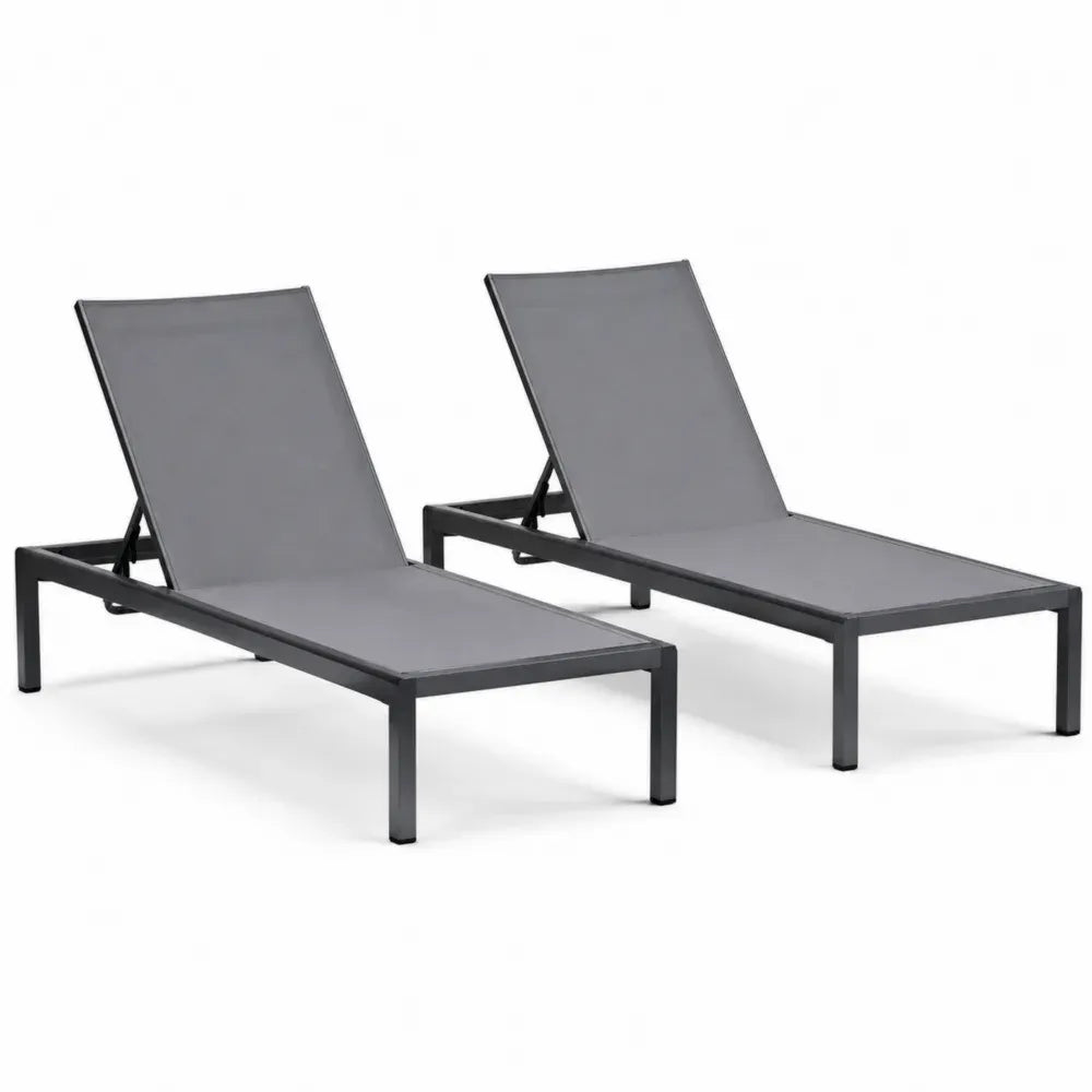 Sonnenliegen 2er Set aus PVC-beschichtetem Polyestergewebe und pulverbeschichtetem Aluminium rechteckig Grau Schwarz 195 x 65 x 95 cm je Liege