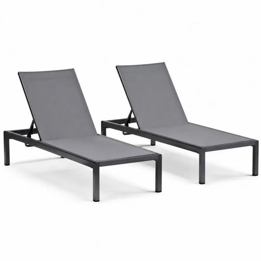 Sonnenliegen 2er Set aus PVC-beschichtetem Polyestergewebe und pulverbeschichtetem Aluminium rechteckig Grau Schwarz 195 x 65 x 95 cm je Liege