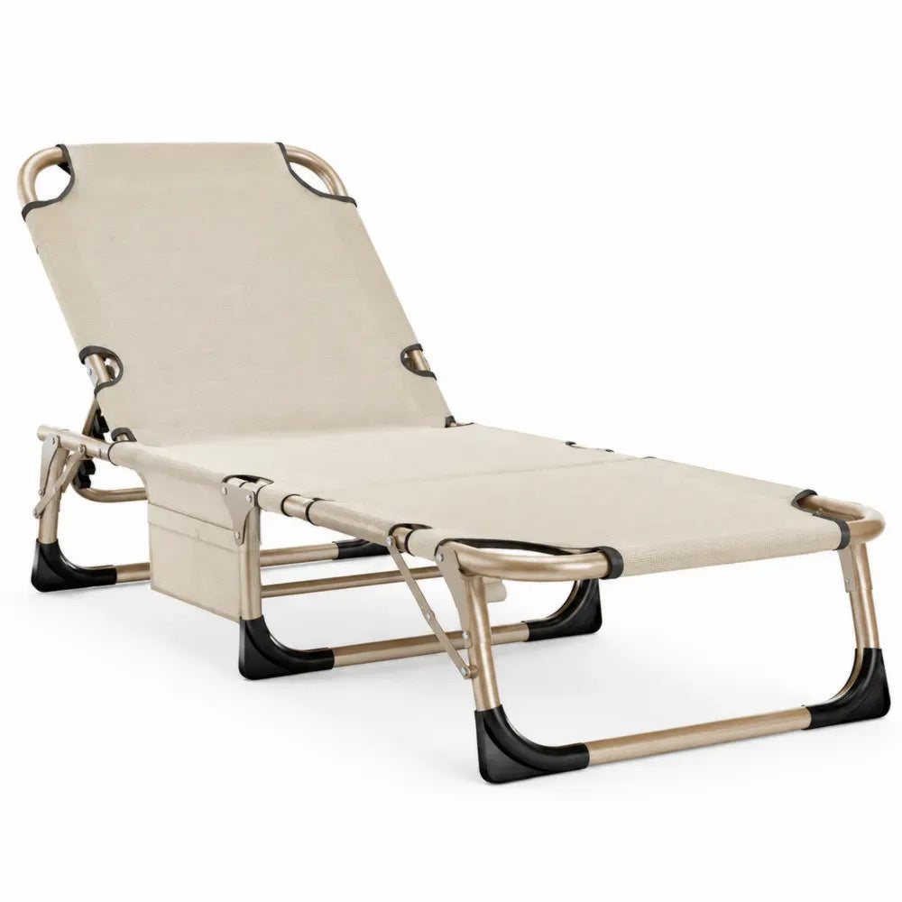 Gartenliege klappbar mit verstellbarer Rückenlehne 190 x 60 x 84 cm Aluminiumrohr PVC-beschichtetes Polyestergewebe Beige Champagnerfarben