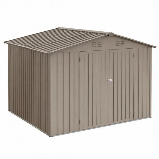 Gartenschuppen Metallgerätehaus mit Doppeltür Satteldach verzinktem Stahl Taupe Graubraun 257 x 205 x 202 cm