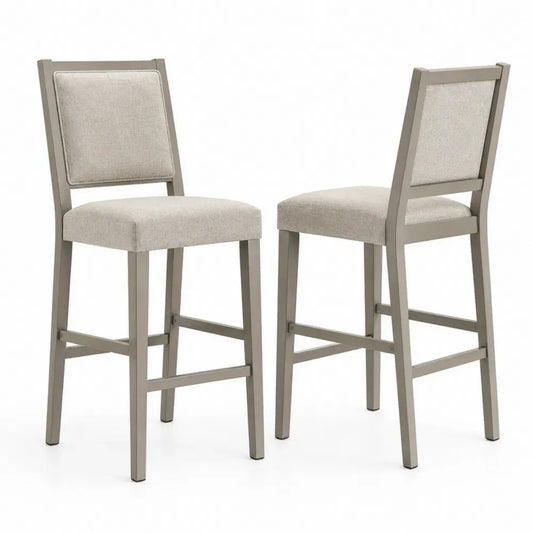2er Set Barhocker mit Rückenlehne und Fußstütze Polyesterbezug Kautschukholz-Massivholz beige taupe 46 x 53 x 108 cm