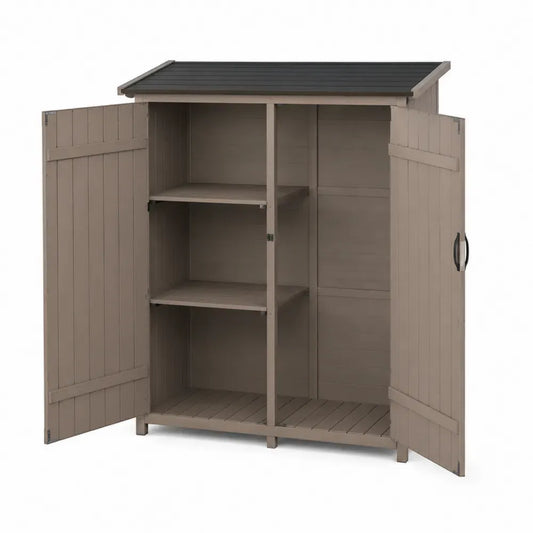 Gartenschrank Gerätehaus aus massivem Tannenholz rechteckig Taupe Anthrazit 120 x 55 x 180 cm mit 2 Türen