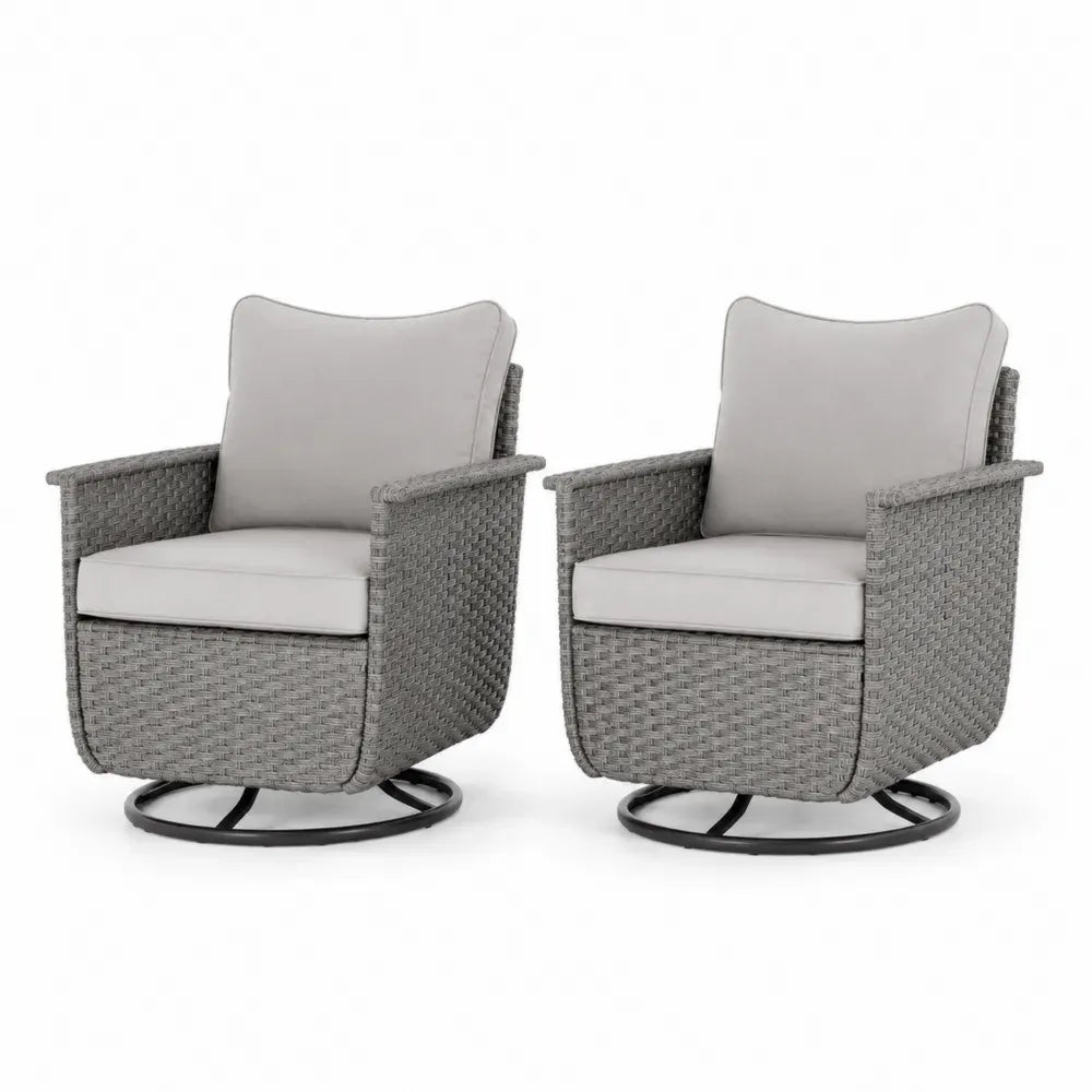 Gartensessel 2er Set drehbar aus Polyethylen-Rattan und Stahl Grau Hellgrau Schwarz 72 x 78 x 88 cm je Sessel mit Kissen