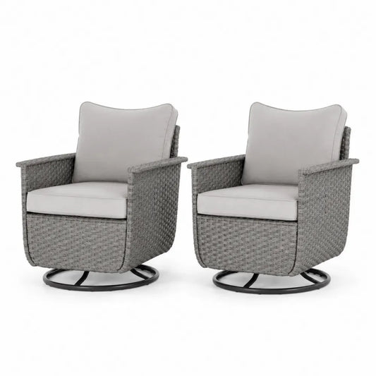 Gartensessel 2er Set drehbar aus Polyethylen-Rattan und Stahl Grau Hellgrau Schwarz 72 x 78 x 88 cm je Sessel mit Kissen