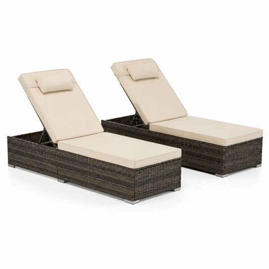 2er Set Sonnenliege mit verstellbarer Rückenlehne 198 x 66 x 95 cm Polyethylen-Rattan Polyestergewebe rechteckig Dunkelbraun Beige