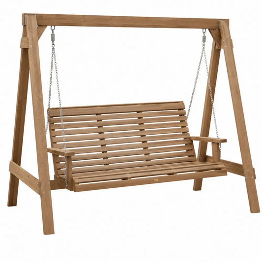 Gartenschaukel 3-Sitzer mit A-Gestell 220 x 130 x 185 cm massives Akazienholz rechteckige Sitzbank Braun verzinkte Stahlketten
