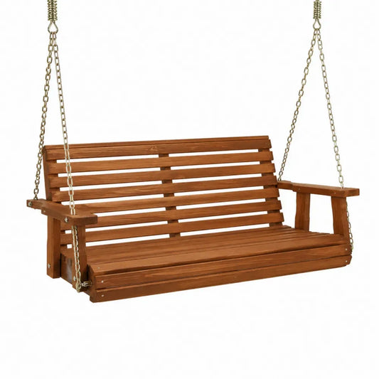 Hängeschaukel Gartenbank aus massivem Tannenholz Honigbraun Metallfarben 152 x 63 x 58 cm mit Armlehnen und Stahlketten ohne Gestell