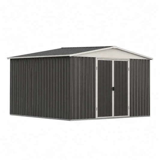 Gartenschuppen Metallgerätehaus aus verzinktem Stahl rechteckig Anthrazit Weiß 340 x 260 x 210 cm mit Satteldach und Doppeltür