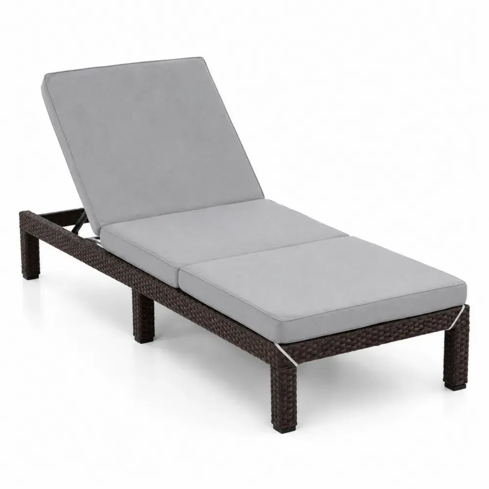 Sonnenliege mit Auflage und verstellbarer Rückenlehne 200 x 70 x 95 cm Polyethylen-Rattan Stahlrahmen rechteckig Braun Grau