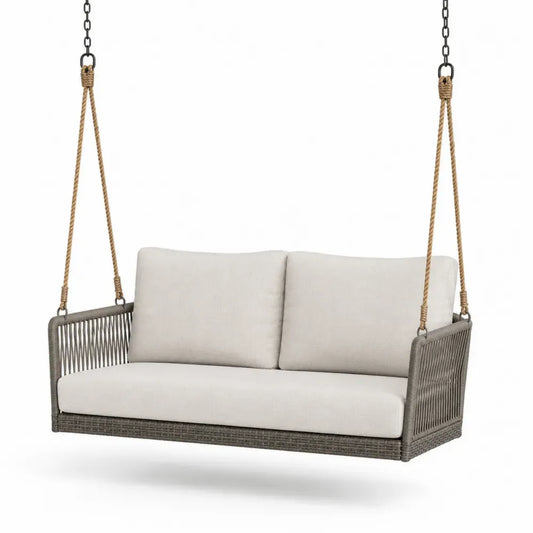 Hängeschaukel Gartenbank 2-Sitzer aus Polyethylen-Rattan und Stahl Grau Cremeweiß Naturbeige Schwarz 150 x 70 x 65 cm ohne Gestell