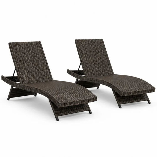 Sonnenliegen 2er Set aus Polyethylen-Rattan und pulverbeschichtetem Stahl Dunkelbraun Schwarz 198 x 66 x 88 cm je Liege