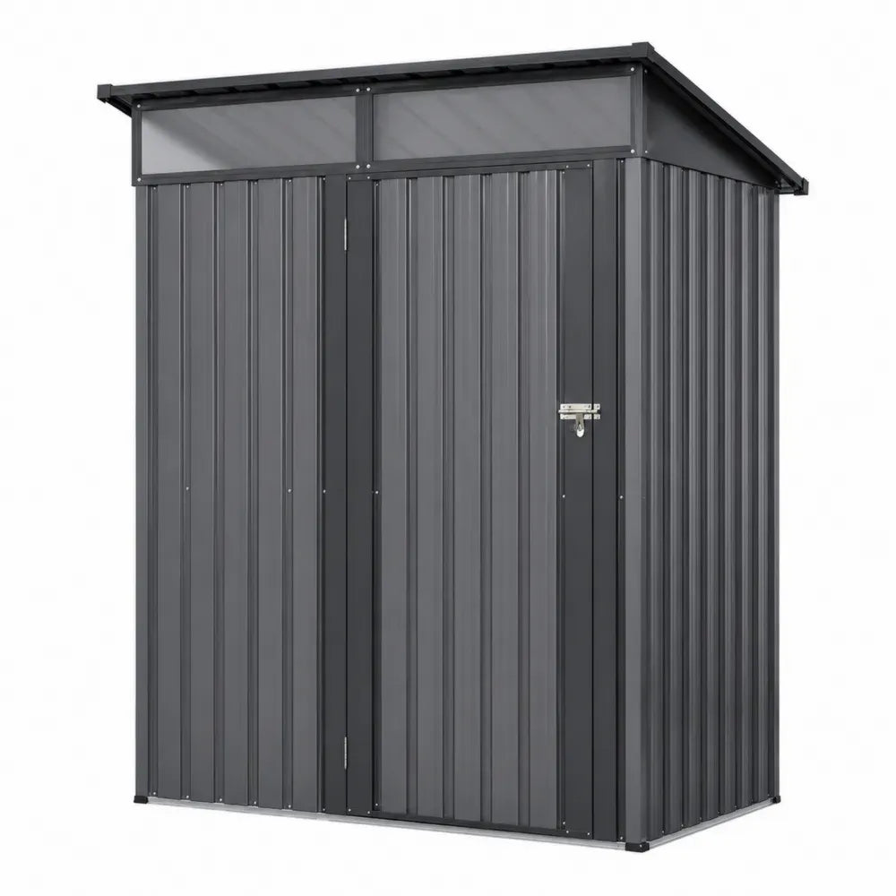 Gerätehaus Gartenschuppen aus verzinktem Stahl und Polycarbonat rechteckig Anthrazit Dunkelgrau 194 x 121 x 203 cm mit Doppeltür und Pultdach