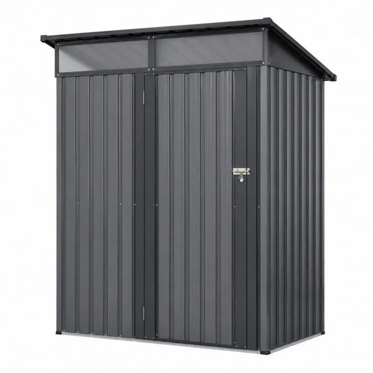 Gerätehaus Gartenschuppen aus verzinktem Stahl und Polycarbonat rechteckig Anthrazit Dunkelgrau 194 x 121 x 203 cm mit Doppeltür und Pultdach