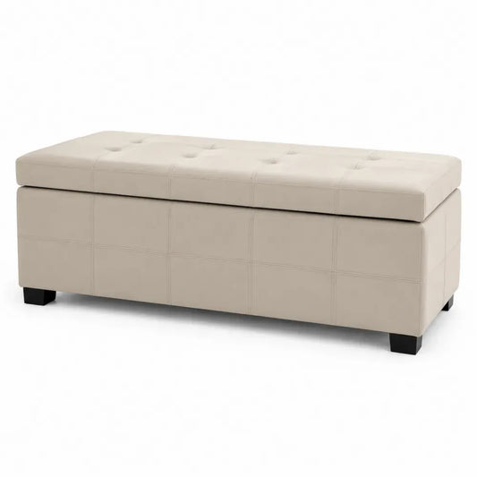 Sitzbank Schlafzimmerbank mit Stauraum rechteckig PU-Kunstleder beige schwarz 120 x 40 x 45 cm